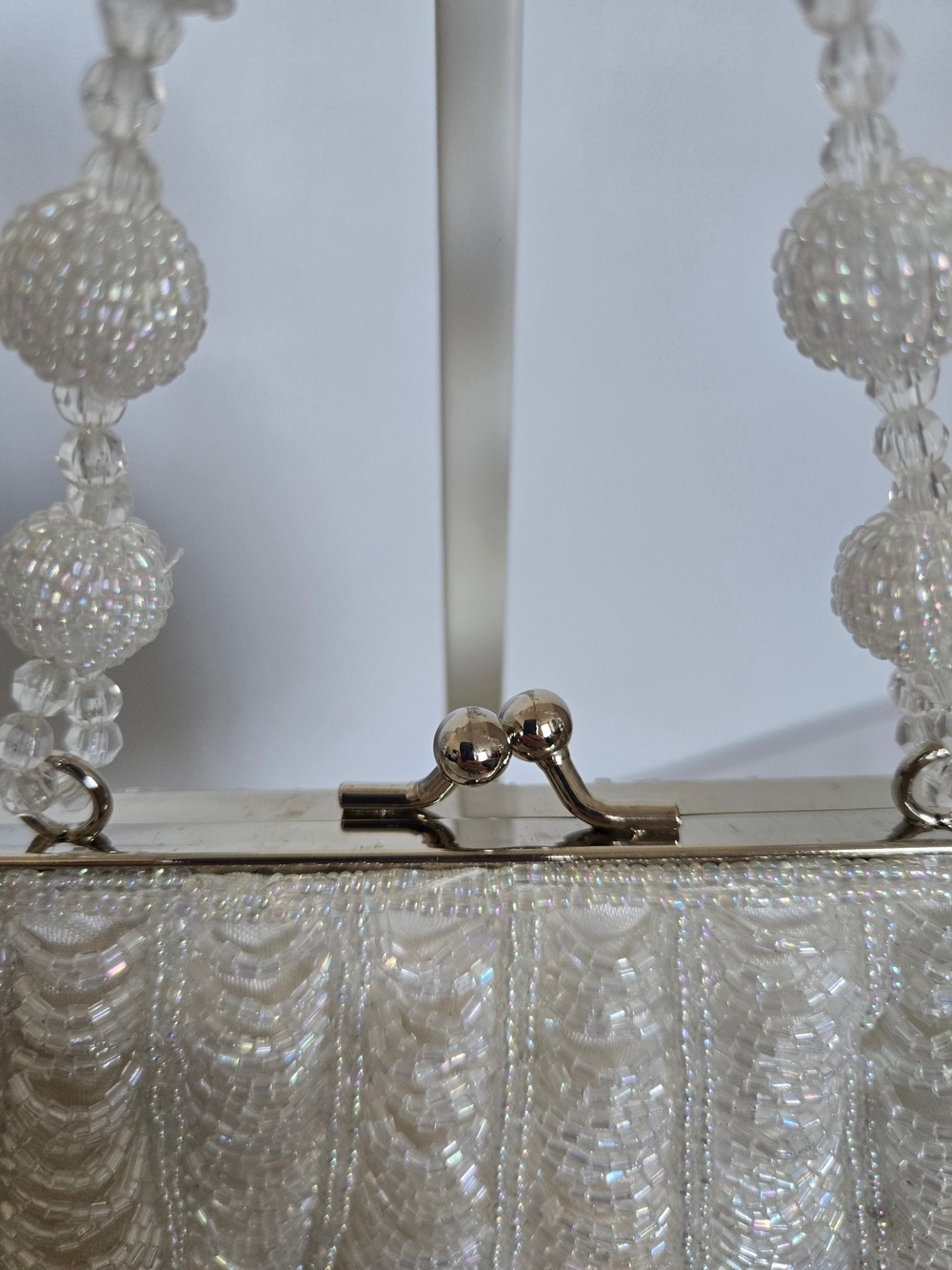 CLUTCH CROSSBODY BAG WHITE BEADED IRIDESCENT BRIDAL WEDDING FORMAL EVENING - Picture 6 of 15